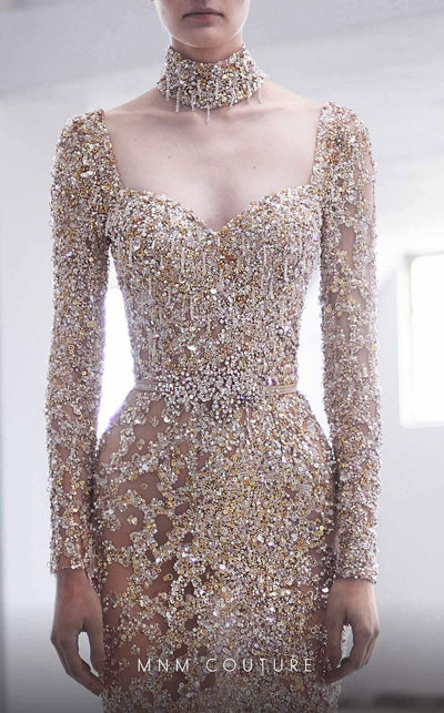 Illuminate the evening in this stunningly embroidered MNM Couture M1017 gown, accentuated with elegant beading and a graceful A-line silhouette. | Couture Shop LA