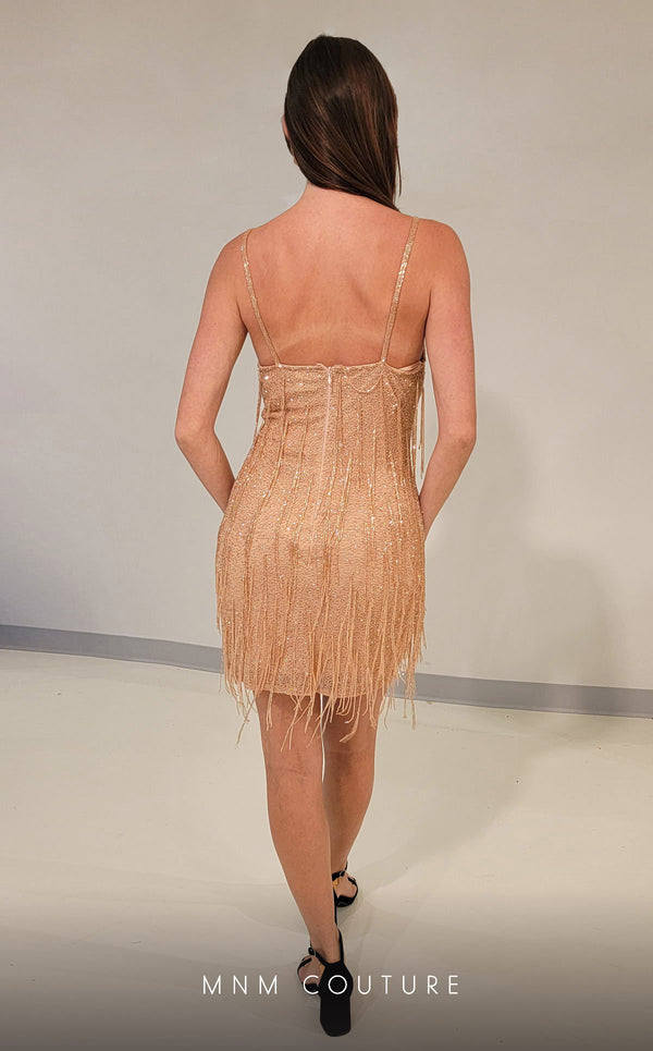 MNM Couture M1035 princess cut dress with spaghetti straps, sweetheart neckline, and mesh beading. | Couture Shop LA