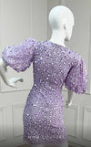 MNM Couture M1037A : Elegant Sequined Puff Sleeve Mini Dress