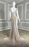 MNM Couture M1040 embroidered tulle back dress with double straps, off-shoulder style, and natural princess cut with a long train. | Couture Shop LA