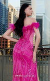 MNM Couture M1048 mesh� gown with all-over� embroidery, deep� sweetheart neckline, plumage detailing, and high side slit. | Couture Shop LA