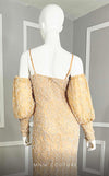 GLAM by MNM Couture M1101 lantern sleeve gown with sweetheart neckline and detailed train