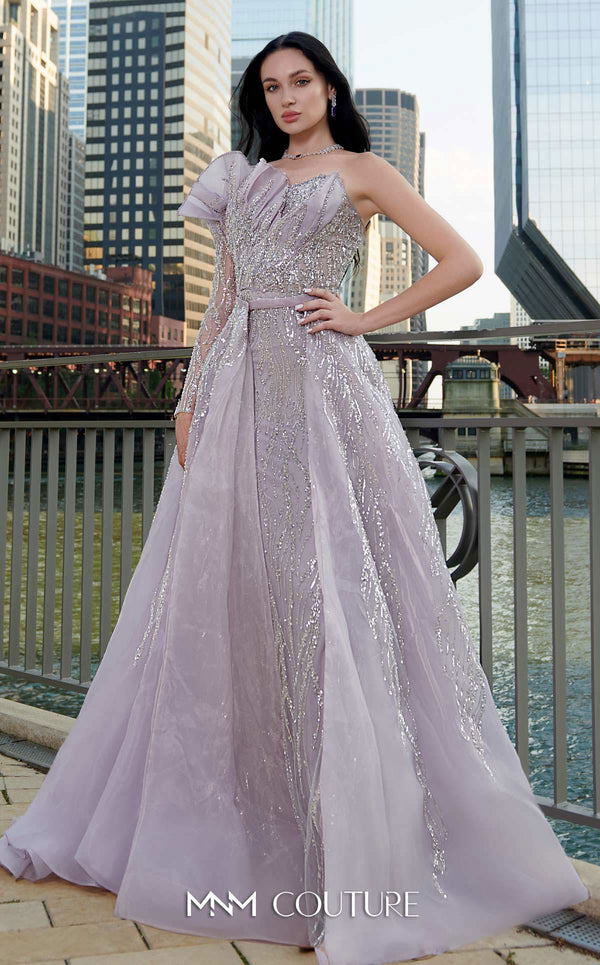 MNM Couture M1114 embroided Tulle� gown with asymmetrical� sweetheart neckline, one-side ruffles, and removable skirt. | Couture Shop LA