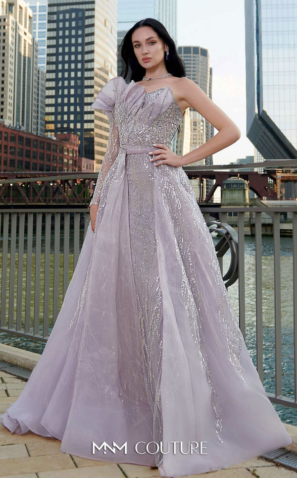 MNM Couture M1114 embroided Tulle� gown with asymmetrical� sweetheart neckline, one-side ruffles, and removable skirt. | Couture Shop LA