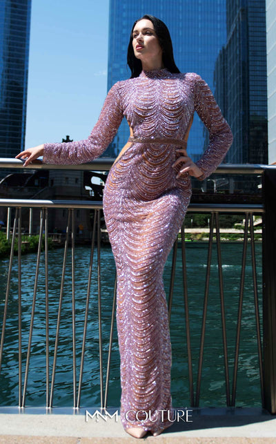 Discover unparalleled elegance with MNM Couture M1125 gown's beaded belt and stunning open back, perfect for making a grand entrance | Couture Shop LA