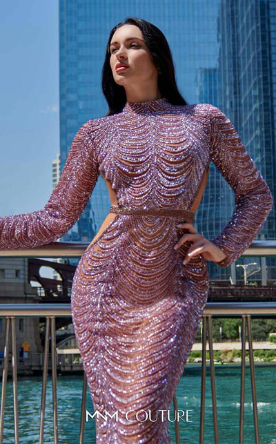 Discover unparalleled elegance with MNM Couture M1125 gown's beaded belt and stunning open back, perfect for making a grand entrance | Couture Shop LA