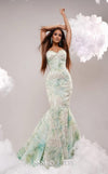 MNM Couture Style M1133 mermaid gown with strapless sweetheart neckline, 3D embroidered wave tulle, intricate beadwork, fit-and-flare silhouette, and flowing train.| Couture Shop LA