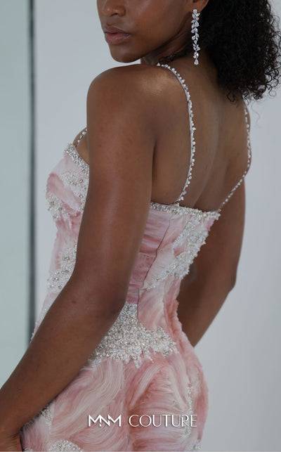 MNM Couture Style M1133 mermaid gown with strapless sweetheart neckline, 3D embroidered wave tulle, intricate beadwork, fit-and-flare silhouette, and flowing train.| Couture Shop LA