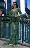 Elegant MNM Couture M1140 Sequined Mermaid Dress featuring an illusion deep V neckline and sequins. | Couture Shop LA