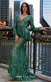 Elegant MNM Couture M1140 Sequined Mermaid Dress featuring an illusion deep V neckline and sequins. | Couture Shop LA