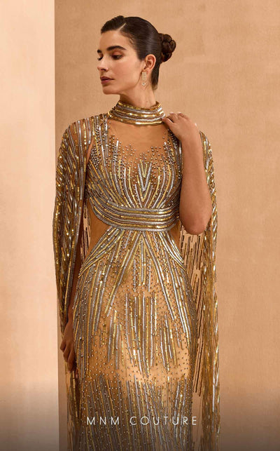 A stunning portrayal of the MNM Couture M1145 dress in full glory, showcasing the intricate details and elegant silhouette. | Couture Shop LA
