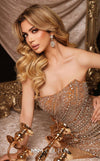 MNM Couture M1186 showcasing a sleeveless, form-fitting mermaid gown fully embellished with sequins, beads, and diamonds, featuring a deep illusion U-neckline. | Couture Shop LA