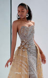 MNM Couture M1186 showcasing a sleeveless, form-fitting mermaid gown fully embellished with sequins, beads, and diamonds, featuring a deep illusion U-neckline. | Couture Shop LA