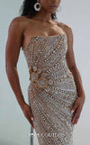 MNM Couture M1186 showcasing a sleeveless, form-fitting mermaid gown fully embellished with sequins, beads, and diamonds, featuring a deep illusion U-neckline. | Couture Shop LA