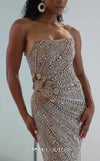 MNM Couture M1186 showcasing a sleeveless, form-fitting mermaid gown fully embellished with sequins, beads, and diamonds, featuring a deep illusion U-neckline. | Couture Shop LA