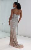 MNM Couture Style M1189 showcasing a sleeveless, fully embellished mermaid gown with a plunging illusion U-neckline, covered in sparkling sequins, beads, and diamonds. | Couture Shop LA