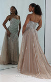 MNM Couture Style M1189 showcasing a sleeveless, fully embellished mermaid gown with a plunging illusion U-neckline, covered in sparkling sequins, beads, and diamonds. | Couture Shop LA