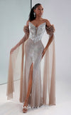 MNM Couture M1190 showcasing a fit-and-flare mermaid gown with a sweetheart neckline and removable long sleeves featuring laser-cut floral and bead details. | Couture Shop LA