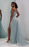 MNM Couture M1311 sleeveless glitter-embellished mesh A-line gown with tulle overskirt and slit.| Couture Shop LA