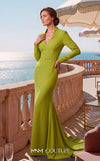 MNM Couture N0046 yellow flared gown with sweetheart neckline, and elegant fabric belt | Couture Shop LA