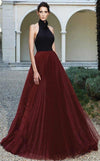 MNM Couture N0124 shirred ballgown with high collar, halter neckline, and open back. | Couture Shop LA