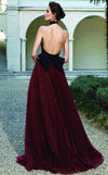 MNM Couture N0124 shirred ballgown with high collar, halter neckline, and open back. | Couture Shop LA