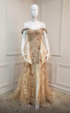 MNM Couture N0134 sweetheart dress with lace embroidery, off-shoulder sleeves, and A-line skirt. | Couture Shop LA