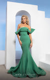 MNM Couture N0145 formal mermaid dress with bowtie back adornment and flowing design panels. | Couture Shop LA