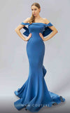 MNM Couture N0145 formal mermaid dress with bowtie back adornment and flowing design panels. | Couture Shop LA