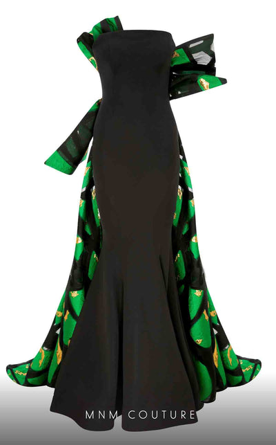 MNM Couture N0395 strapless trumpet gown with pleated back and fitted bodice. | Couture Shop LA