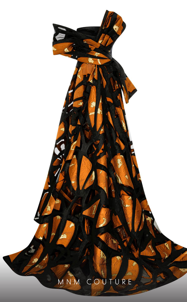 MNM Couture N0395 strapless trumpet gown with pleated back and fitted bodice. | Couture Shop LA