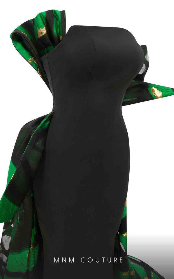 MNM Couture N0395 strapless trumpet gown with pleated back and fitted bodice. | Couture Shop LA