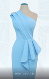 MNM Couture N0425 fuchsia and indigo column gown with asymmetric pleating and peplum waist | Couture Shop LA