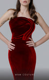 MNM Couture N0450 strapless velvet mermaid gown with a folded bodice and court train. | Couture Shop LA
