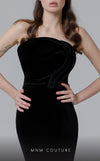 MNM Couture N0450 strapless velvet mermaid gown with a folded bodice and court train. | Couture Shop LA