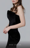 MNM Couture N0450 strapless velvet mermaid gown with a folded bodice and court train. | Couture Shop LA