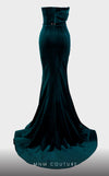 MNM Couture N0450 strapless velvet mermaid gown with a folded bodice and court train. | Couture Shop LA