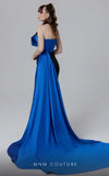 MNM Couture N0463 black and pink column gown with silk train cape and pleated neckline | Couture Shop LA