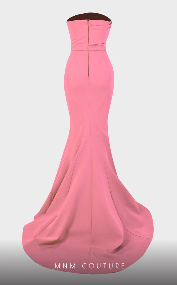 MNM Couture N0465 strapless mermaid gown with crumbcatcher bodice and sweep train. | Couture Shop LA