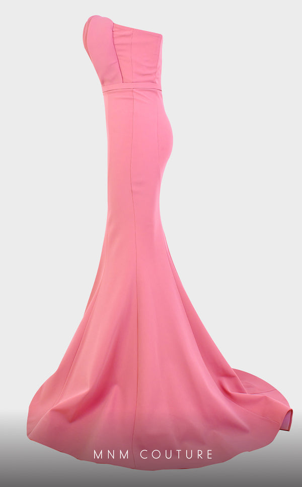 MNM Couture N0465 strapless mermaid gown with crumbcatcher bodice and sweep train. | Couture Shop LA