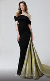 MNM Couture N0466 off-shoulder mermaid gown with bust draping.