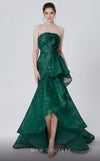 MNM Couture N0468 strapless floral appliqued mermaid gown with a high-low train. | Couture Shop LA