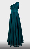 Crepe A-line evening gown with one-shoulder structure, sleek silhouette, and defined waistline. | Couture Shop LA