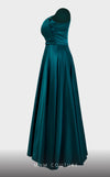 Crepe A-line evening gown with one-shoulder structure, sleek silhouette, and defined waistline. | Couture Shop LA