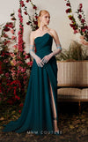 MNM Couture N0503 : Modern Elegance with 3D Draped Detailing and Sleek Overskirt.