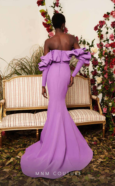Strapless crepe mermaid gown with belt detail emphasizing the waistline for formal elegance. | Couture Shop LA