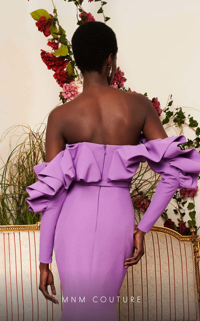 Strapless crepe mermaid gown with belt detail emphasizing the waistline for formal elegance. | Couture Shop LA