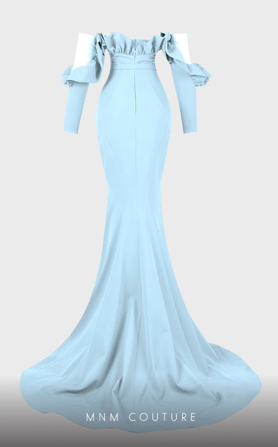 Strapless crepe mermaid gown with belt detail emphasizing the waistline for formal elegance. | Couture Shop LA