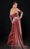 Strapless velvet evening gown with sweetheart neckline and slit for a classic and bold look. | Couture Shop LA