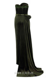 Strapless velvet evening gown with sweetheart neckline and slit for a classic and bold look. | Couture Shop LA